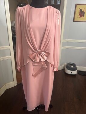 Source Unknown Dusty Blush Long Sleeve Bow Front Dress